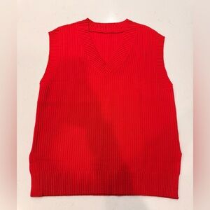 Red V-Neck Ribbed Sweater Vest